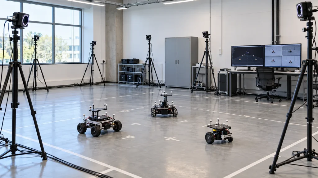 Multiple mobile robots in a position and trajectory observation concept